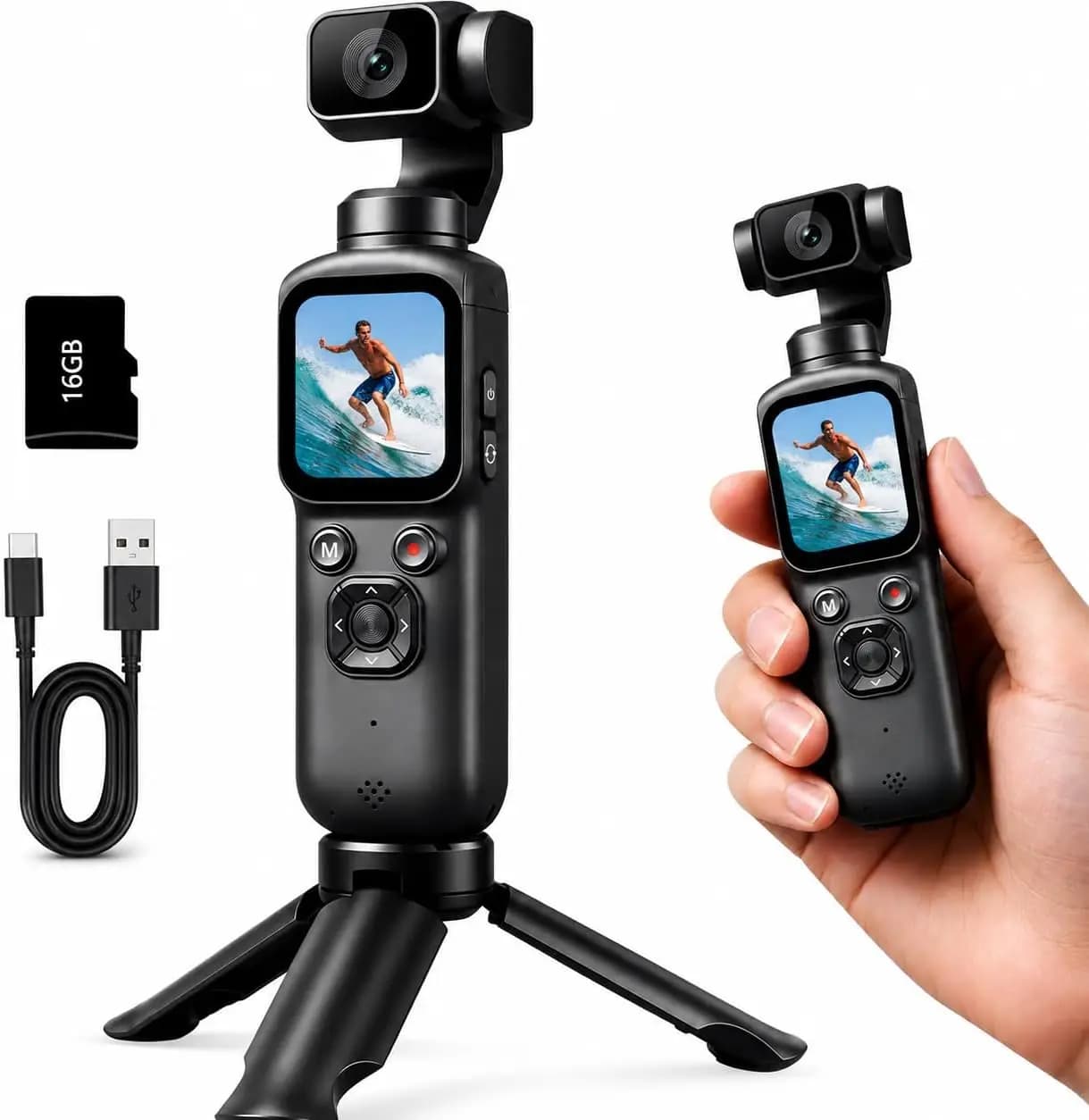 4K Handheld Gimbal Vlogging Camera for YouTube Beginners - 330° Rotating Lens & Face Tracking, 75MP Photos, WiFi Sharing, Webcam Function, 1.72" Touch Screen