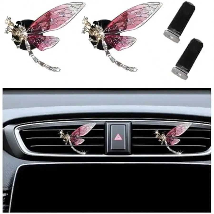 Augeny 2 Pezzi Clip per Bocchette d'Aria a Forma di Farfalla con Cristalli, Deodoranti per Auto con Strass, Diffusori per Auto con Diamanti per Donne e Ragazze, Accessori Decorativi per Interni Auto (Blu)