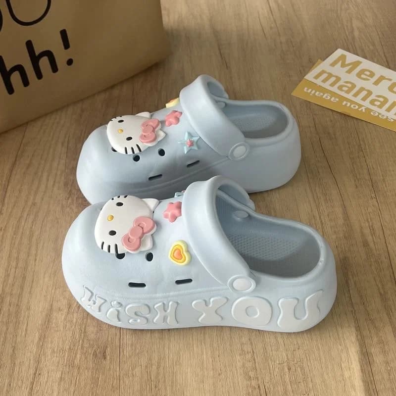 Kawaii Sanrio Hello Kitty Summer Slippers Home Bathroom Bath Eva Sandals Fashion Non-Slip Can Be Worn Outside Thick Bottom Shoes