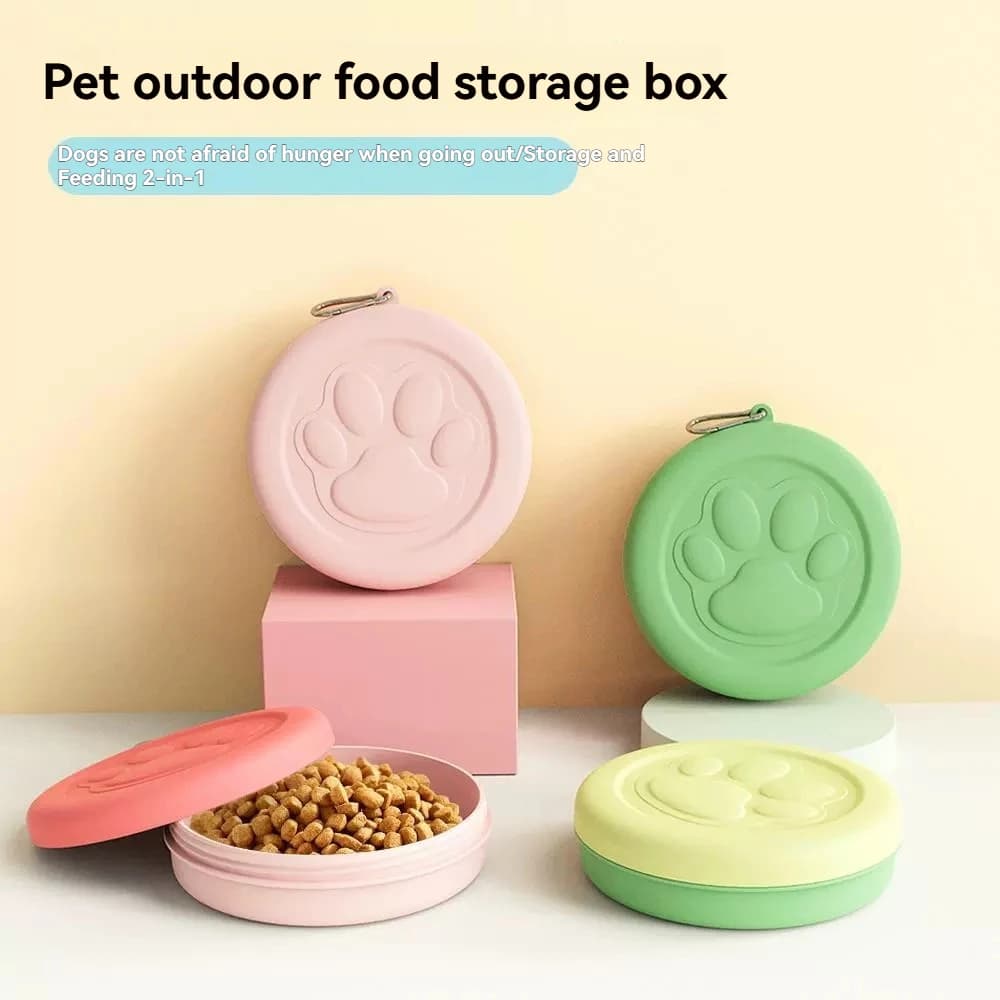 Ciotola Portatile 2-in-1 per Alimenti per Animali Domestici, Contenitore Pieghevole in Silicone con Moschettone per Viaggi all'Aperto con Cani e Gatti