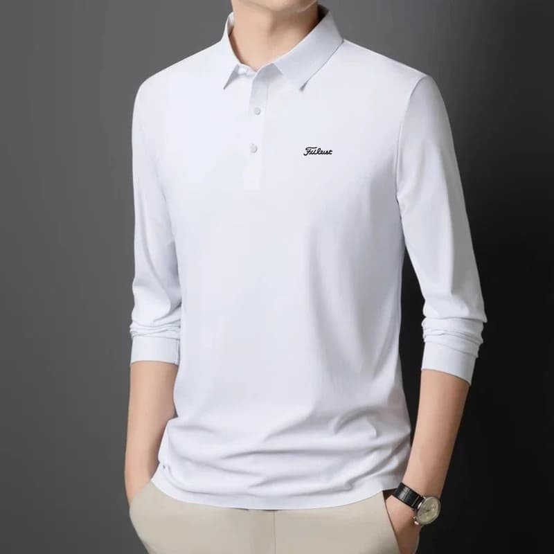 Ice silk men's new polo shirt long sleeved golf brand printed top autumn comfortable breathable business casual high-end T-shirt