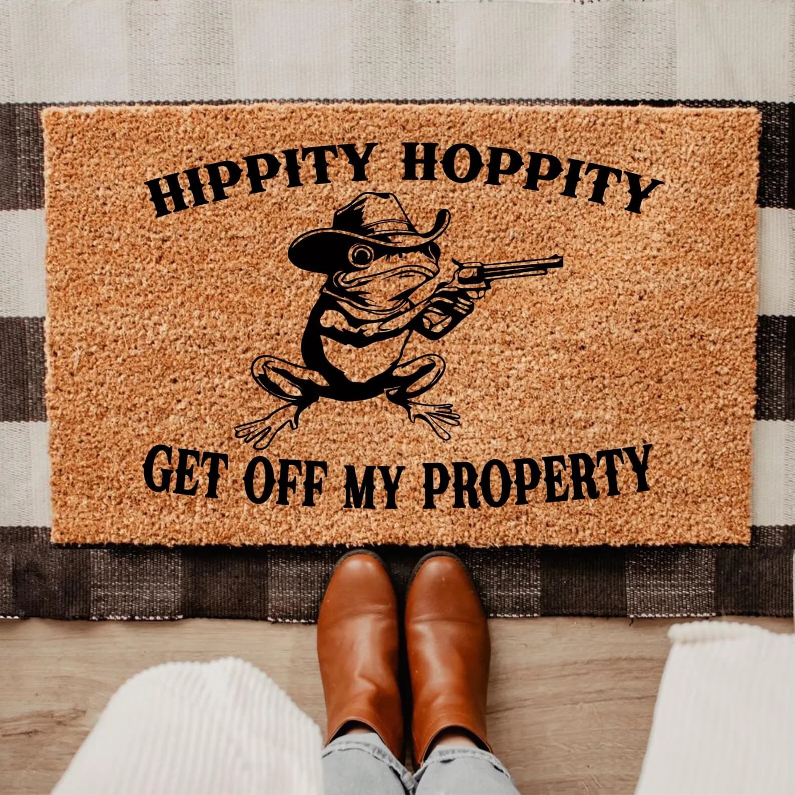 Customized Funny Doormat Get Off My Property Frog Design Welcome Doormat Housewarming Gift Entrance Outdoor Porch Decor Doormat