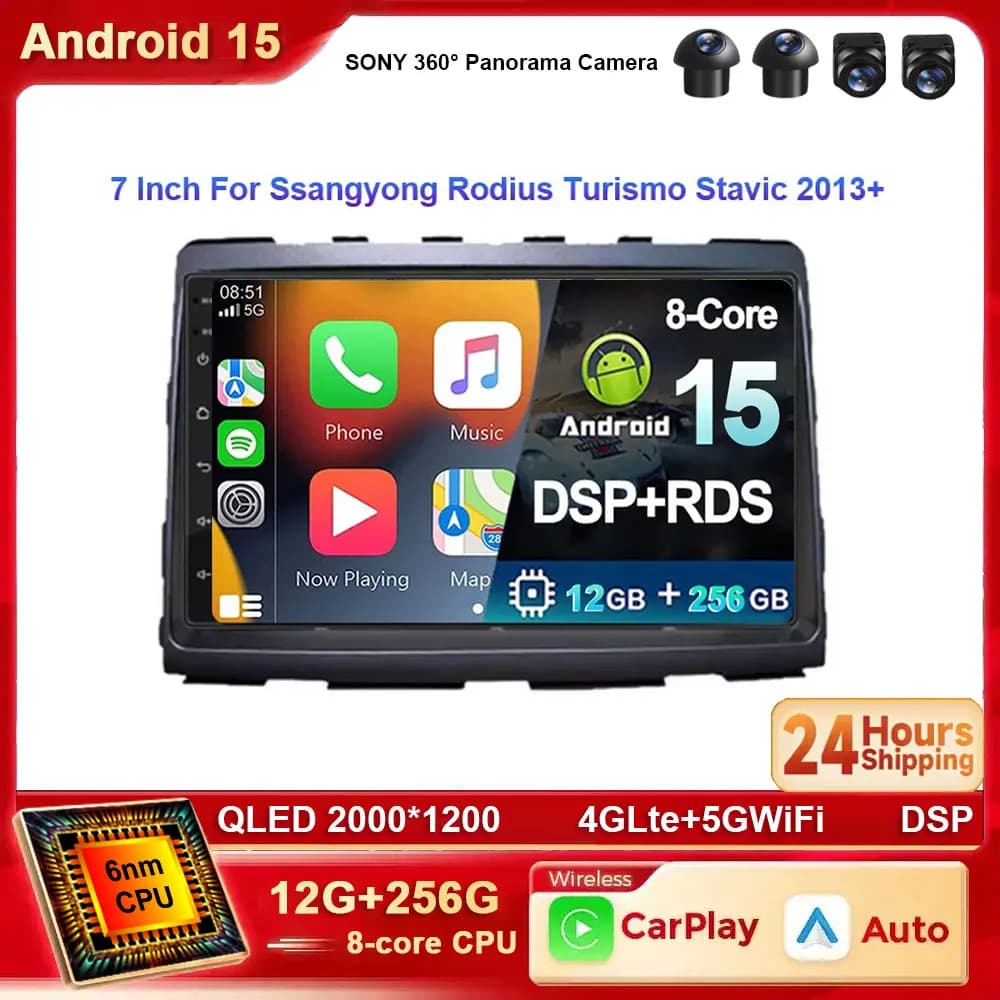 7 Inch Android 15 Car Radio For Ssangyong Rodius Turismo Stavic 2013+ Carplay GPS Screen Android Auto Stereo Multimedia Player