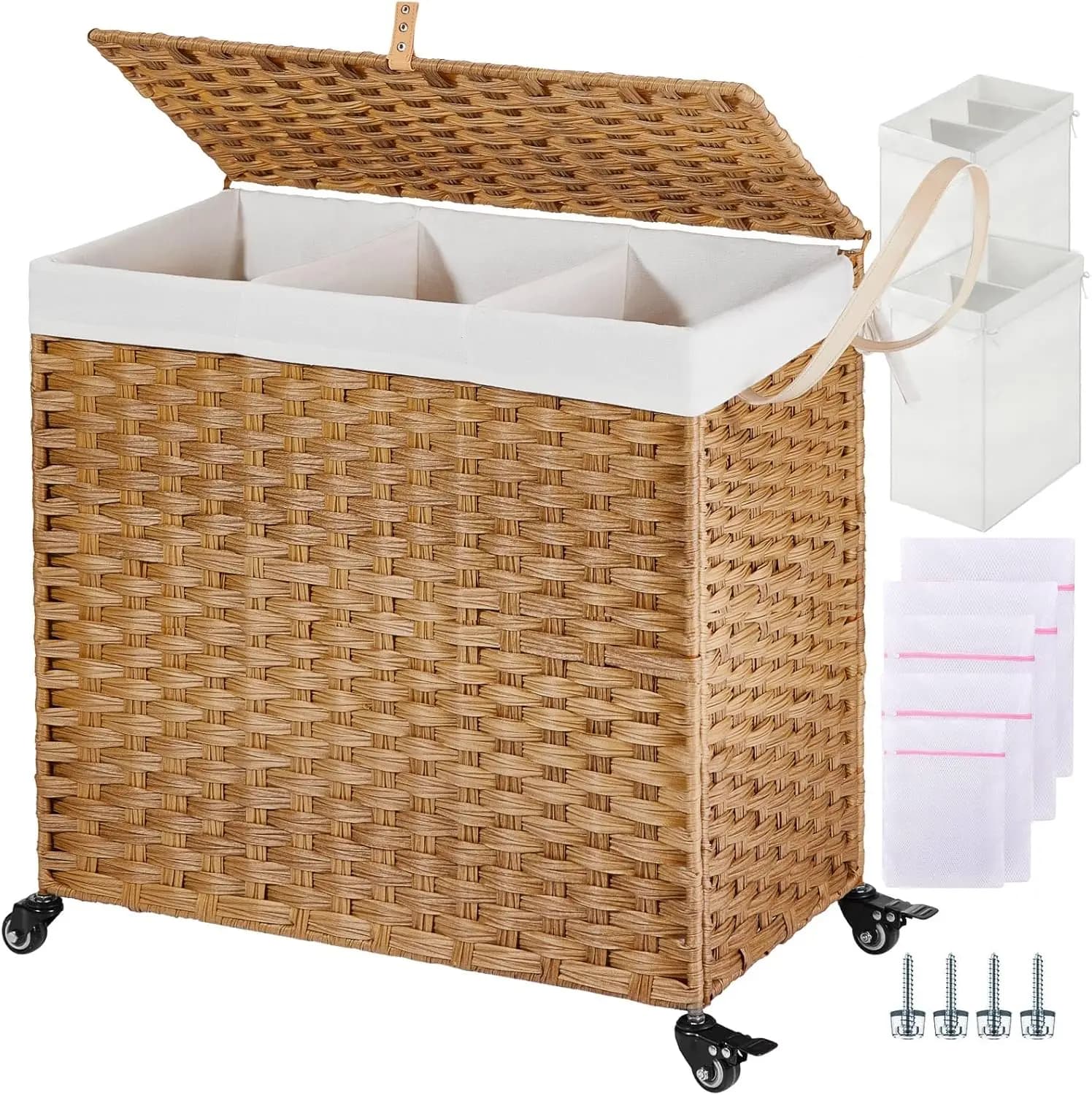 130L Large Wallet Basket with Wheels, Covers and Internal Bags Removable - 3 Parts, 5 Net Bags Included