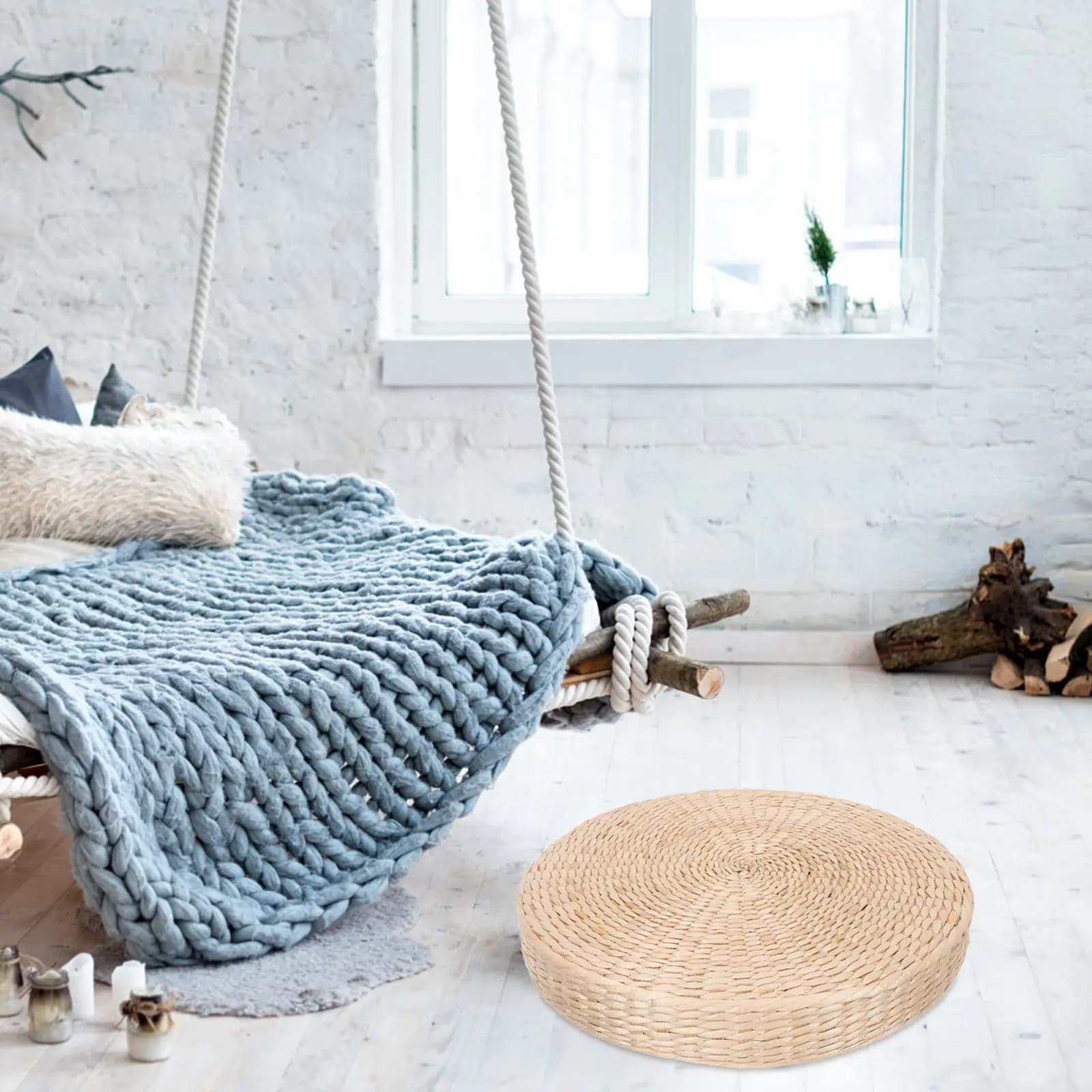 Cuscino Tatami Rotondo, Tappetini Yoga da Pavimento, Cuscini Intrecciati per Seduta, Accessori per la Casa, Materiale Naturale, Liscio e Pratico per Uso Prolungato