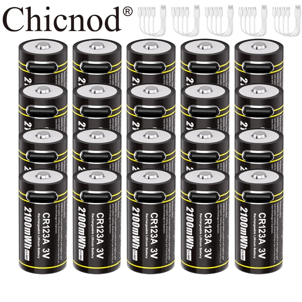 Batteria CHICNOD CR123A 2100mWh 3V Batterie ricaricabili USB Li-on Caricate Cavo di ricarica di tipo C per calcolatrice per fotocamera digitale