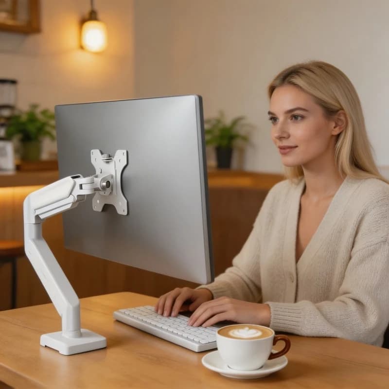 Supporto per Monitor Singolo da Casa/Ufficio, Braccio Regolabile in Altezza 13-32 Pollici, Base a Morsetto C-Clamp o Passacavo