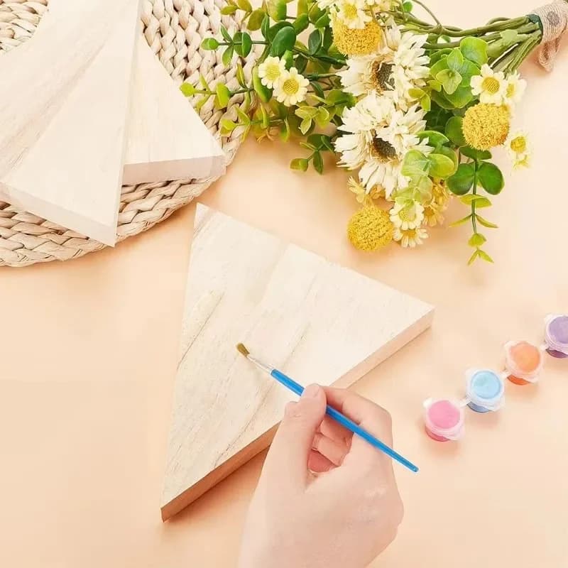 unfinished wooden triangle shaped blocks triangle wood tray plates blank wooden cutouts unpainted wood triangle slices