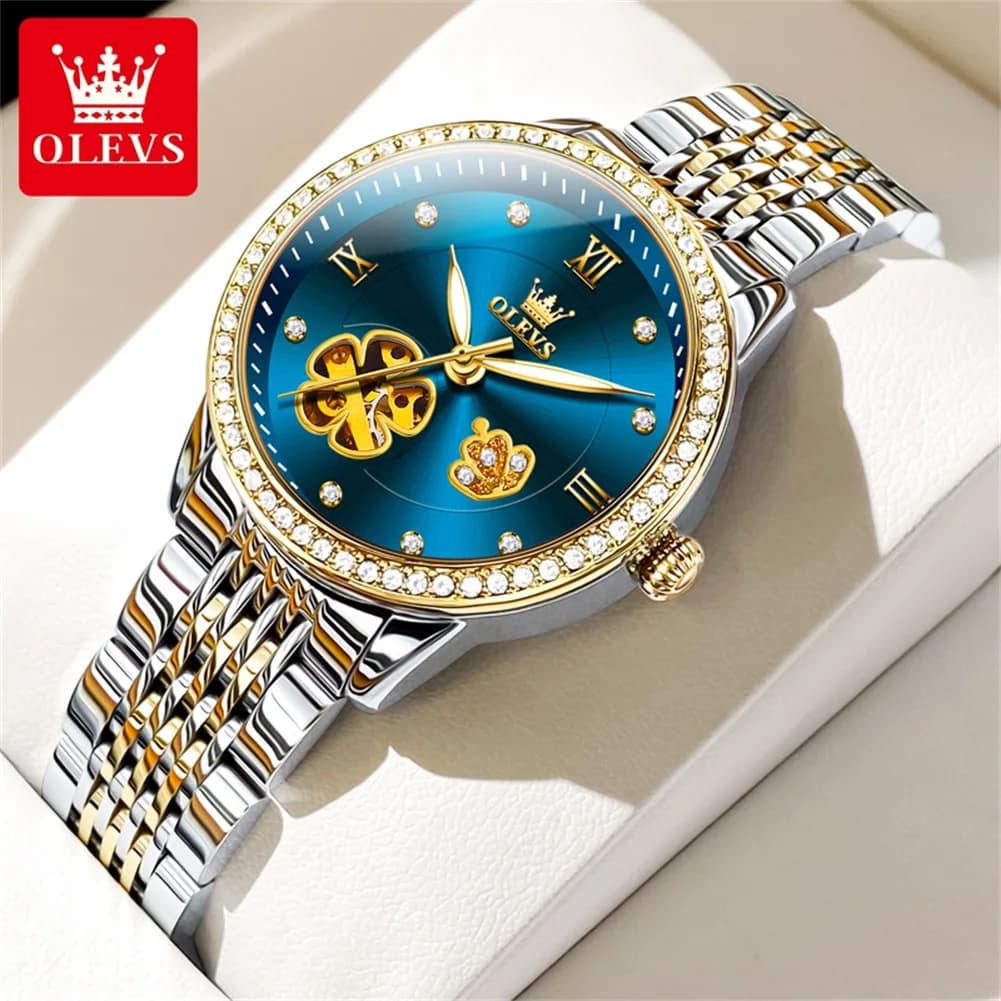 OLEVS 6706 Top Brand Ladies Watch Luxury Automatic Mechanical Watch Stainless Steel Watches For Women Gifts Box Set Original