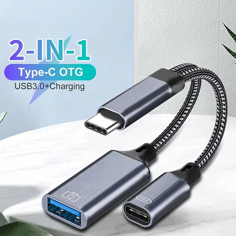 Cavo Adattatore OTG 2 in 1 da Type C a USB A con Porta PD per Ricarica, Compatibile con iPhone 15 Pro, Mac, iPad, Huawei, Xiaomi, Laptop e Tablet