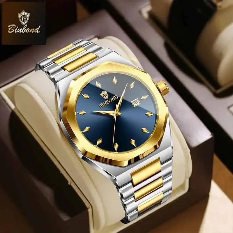 BINBOND Top Brand Man Quartz Watch Fashion Business Date Waterproof Wristwatch Luxury Stainless Steel Sport Casual Men Watch