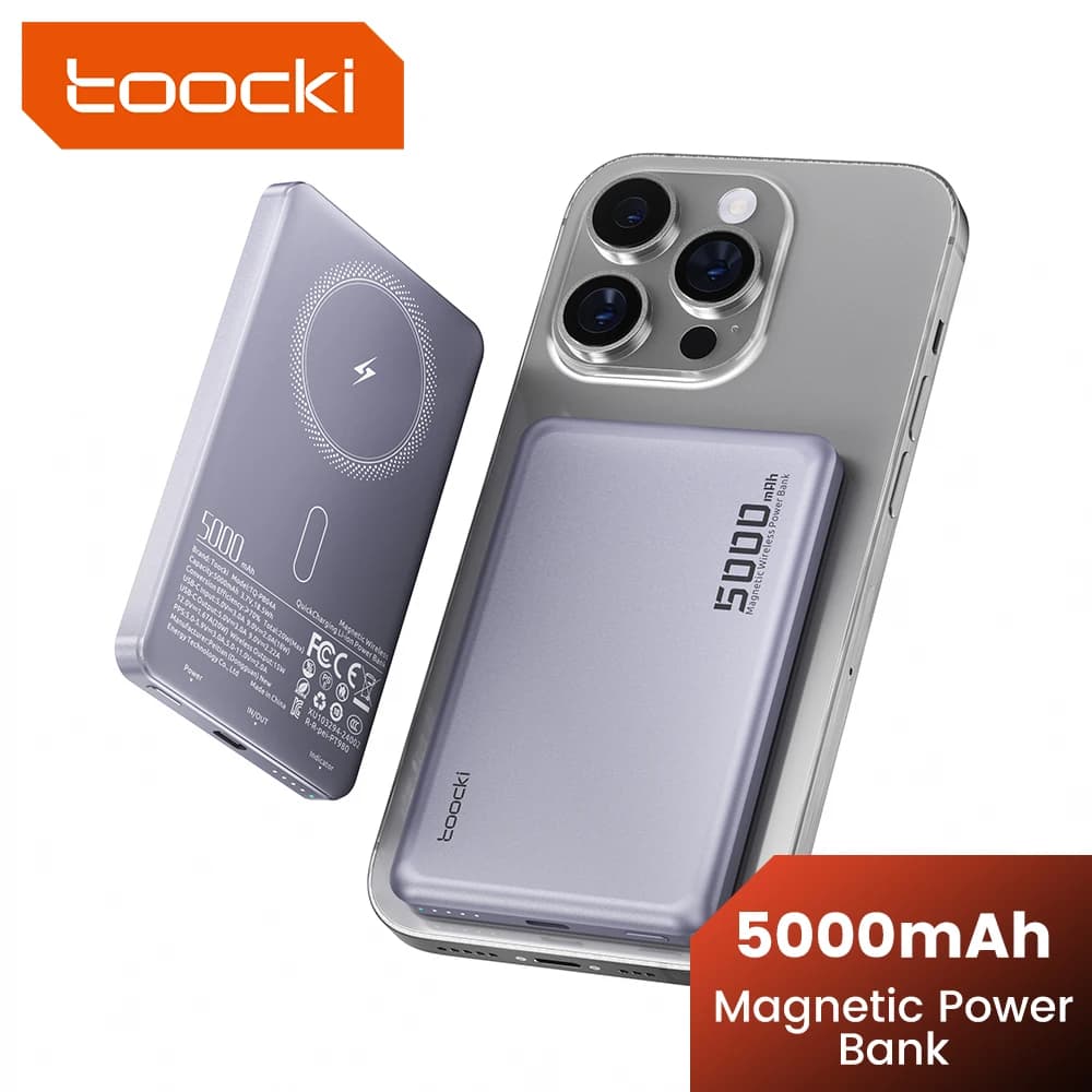 Toocki Magenetic PowerBank 5000mAh 15W Wireless Charging for Magsafe PD 20W Extenal Battery for iPhone 17 16 15 14 13 Pro Max