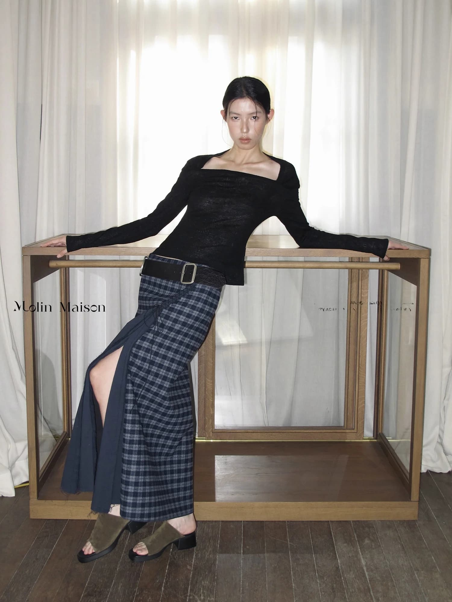 Gonna Lunga in Misto Lana Molin Romantic Holiday con Cintura, Strati e Frange Laterali, Modello A-Line Midi per Donna
