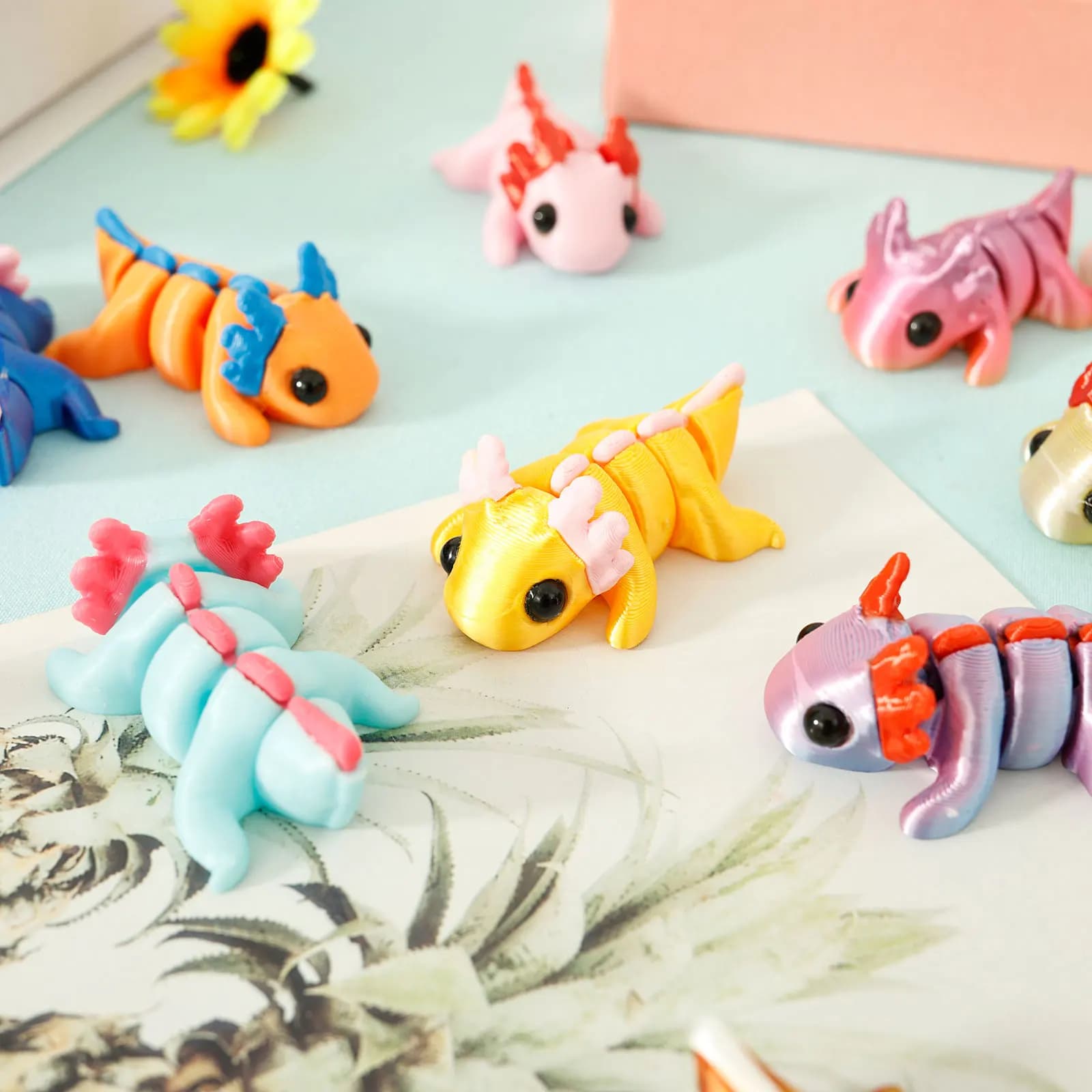 24/12Pcs Plastic 3D Printed Axolotl Figure Flexible Joint Mini Sensory Axolotl Toy Add Fun 3D Printed Animal Toy for Children