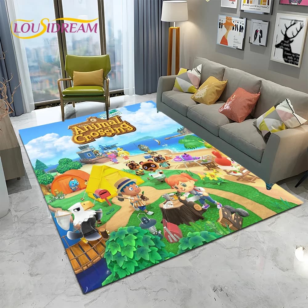 Cartoon Animal Crossing New Horizons Area Tappeto, Tappeto per Soggiorno Camera da letto Divano Zerbino Decor, I bambini giocano Tappetino antiscivolo