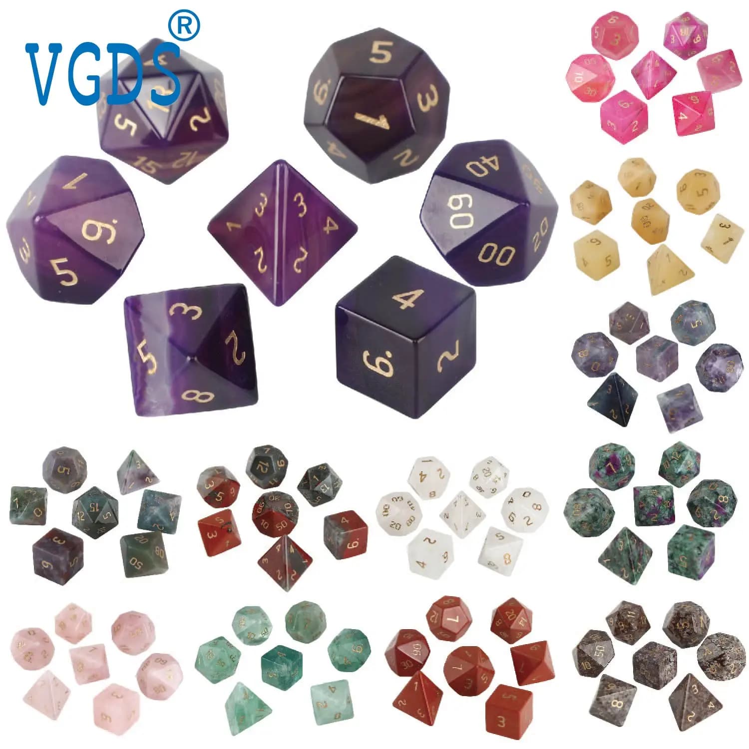 Pietra preziosa naturale Cristallo Quarzo Agata 7 pezzi Set di dadi poliedrici Dungeons and Dragons DND RPG D20 D12 D10 D% D8 D6 D4 Gioco da tavolo