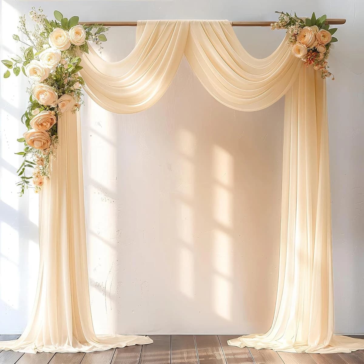 Tenda per fondale ad arco in chiffon champagne, tende per fondale in tessuto trasparente per decorazioni per feste ad arco nuziale per addio al nubilato