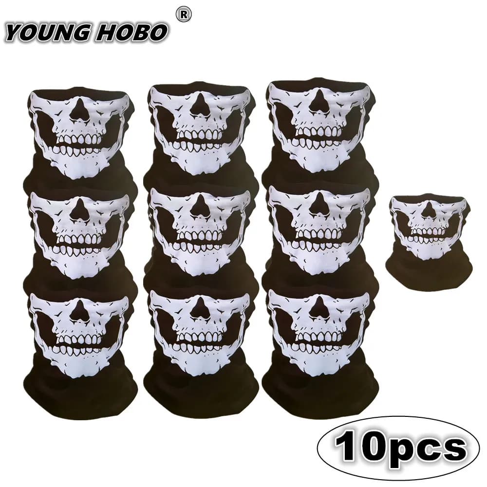 10 Pieces Motorcycle Windproof Scarf without Sewings with Skull, Breathable Mask Inspection for Autumn Cycling, Balaclava Copricapo