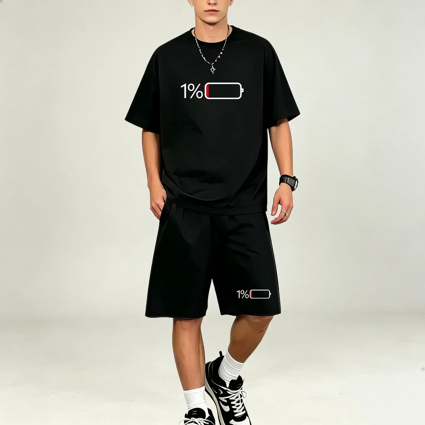 Hot Selling Men T‑Shirts Sets Quick Dry O Neck Print Tops Loose Sports Shorts Breathable T‑Shirt Set Sportswear For Males Summer