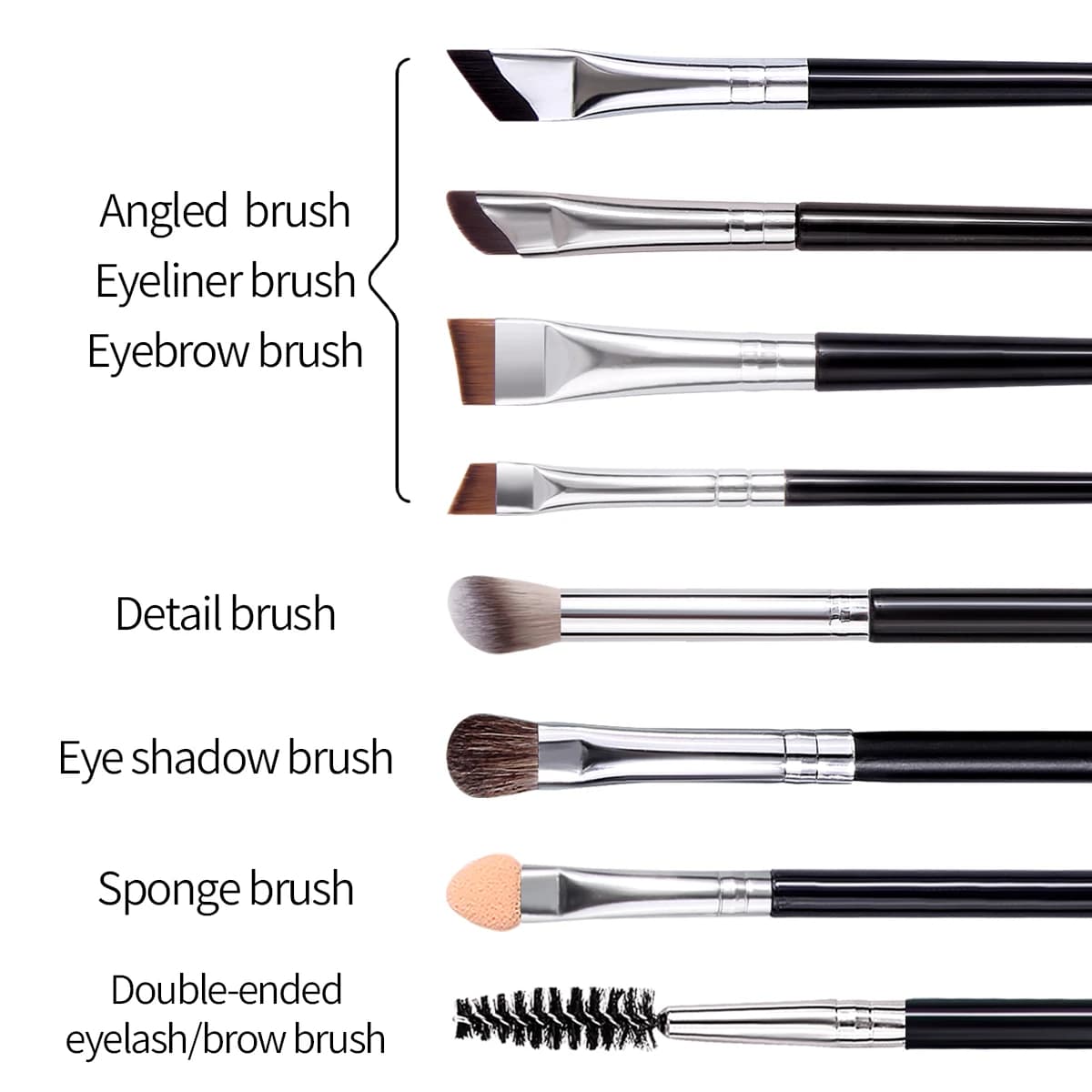 Set di pennelli per il trucco degli occhi da 8 pezzi, pennello per ciglia a doppia punta, pennello per eyeliner angolato, pennello per ombretto in spugna, pennello per evidenziare il naso