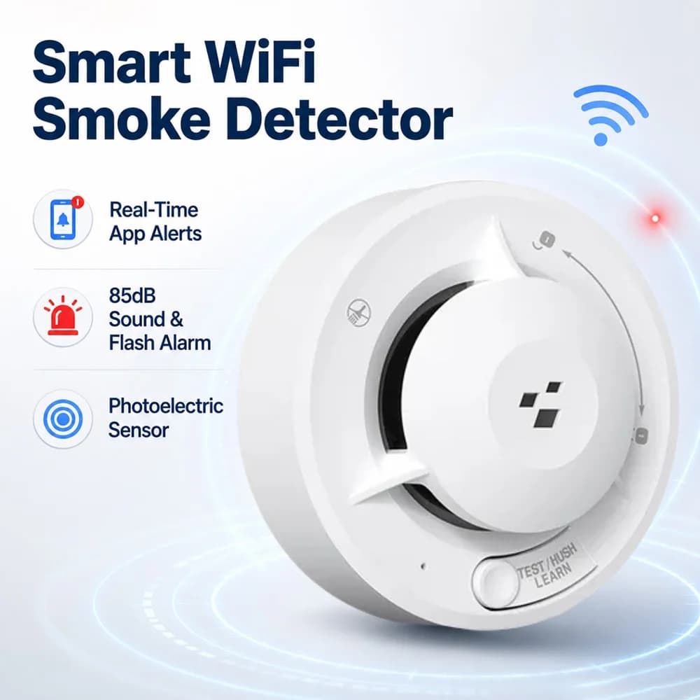 Tuya Wifi Rilevatore di fumo intelligente Sensore fotoelettrico Allarme antincendio 85dB con batterie AA Compatibile con l'app Tuya per la sicurezza domestica