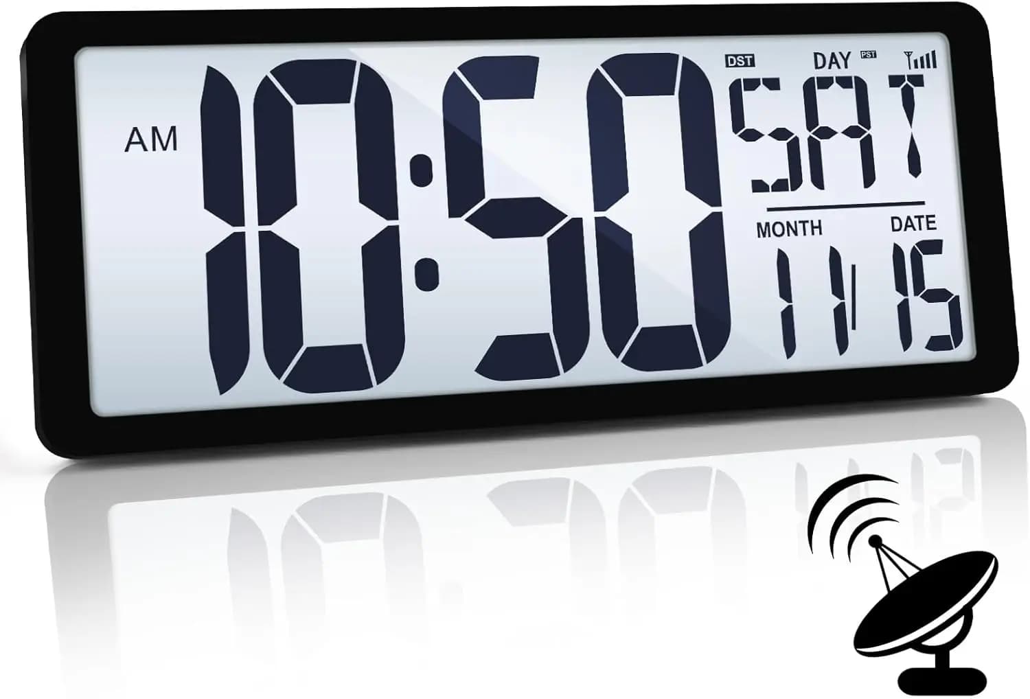 Orologio da Parete Digitale Grande 14.2" con Retroilluminazione, Sincronizzazione Automatica Orario Atomico, Display Temperatura e Data per Casa e Ufficio