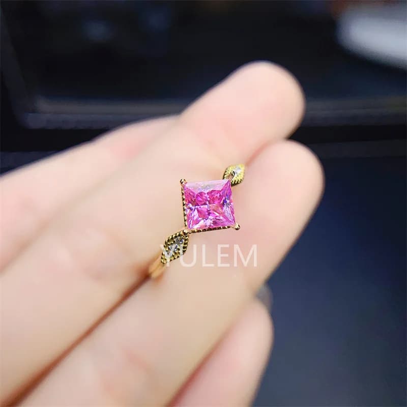 Princess Cut Pink Moissanite 100% 925 Sterling Silver Pink Moissanite Wedding Engagement Rose Gold Ring Fine Jewelry Wholesale