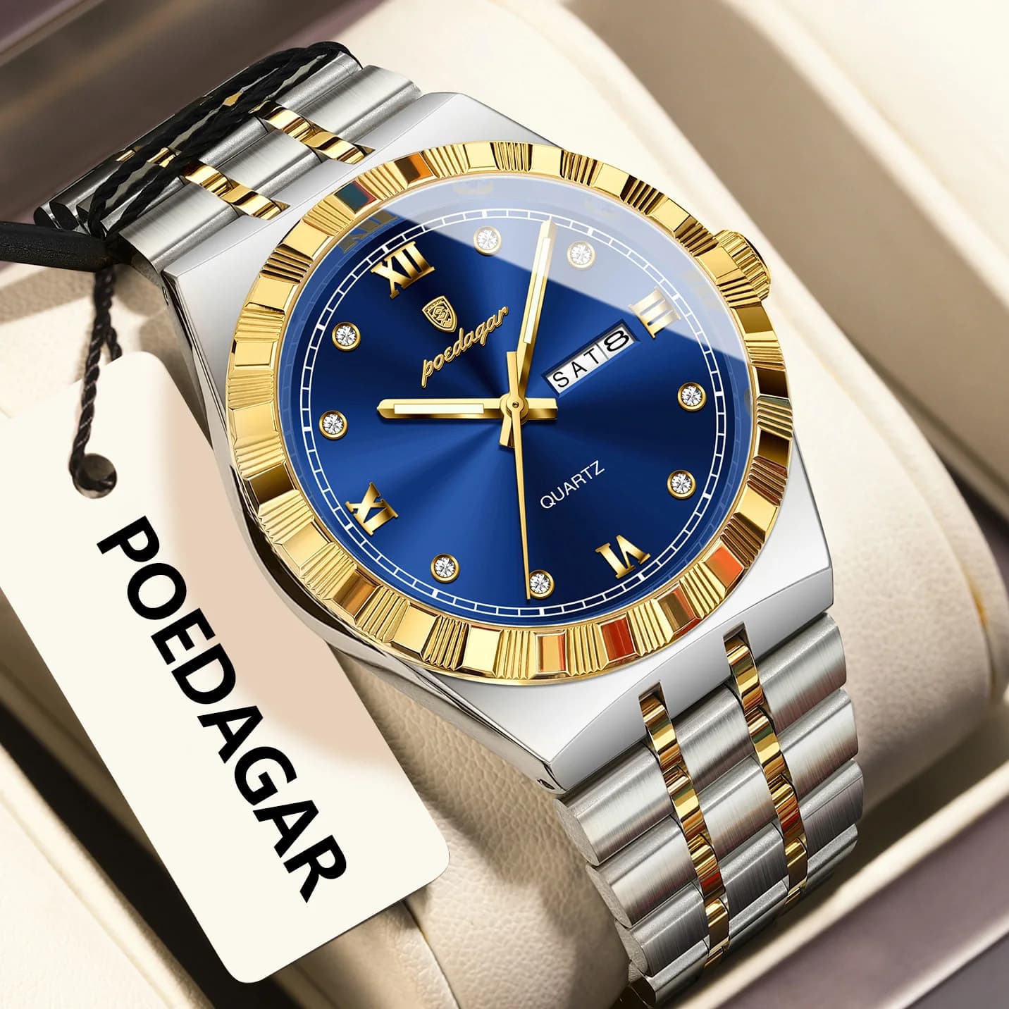 POEDAGAR orologio da uomo di lusso settimana data orologio da uomo d'affari luminoso impermeabile orologi casual al quarzo in acciaio inossidabile per uomo Reloj