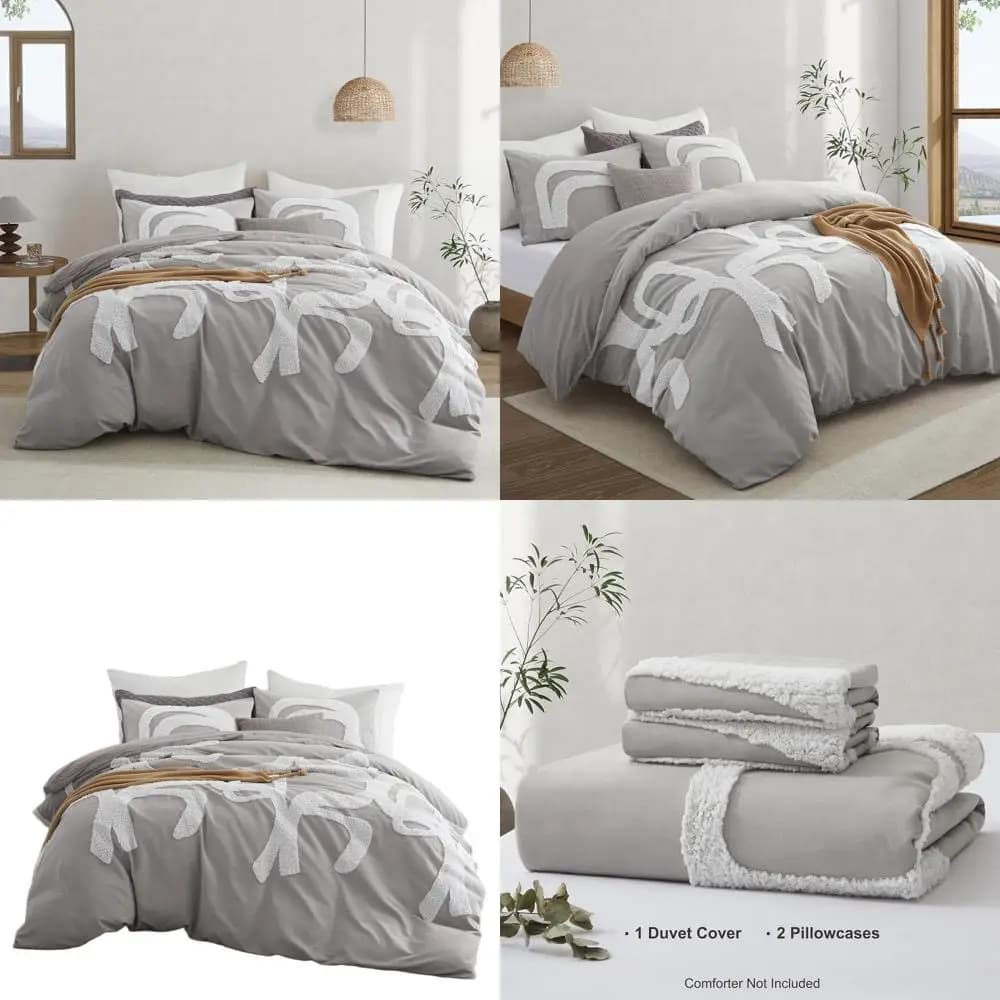 Set copripiumino Boho jacquard geometrico di lusso, biancheria da letto in 3 pezzi, grigio, completo/queen (90x90) per tutte le stagioni
