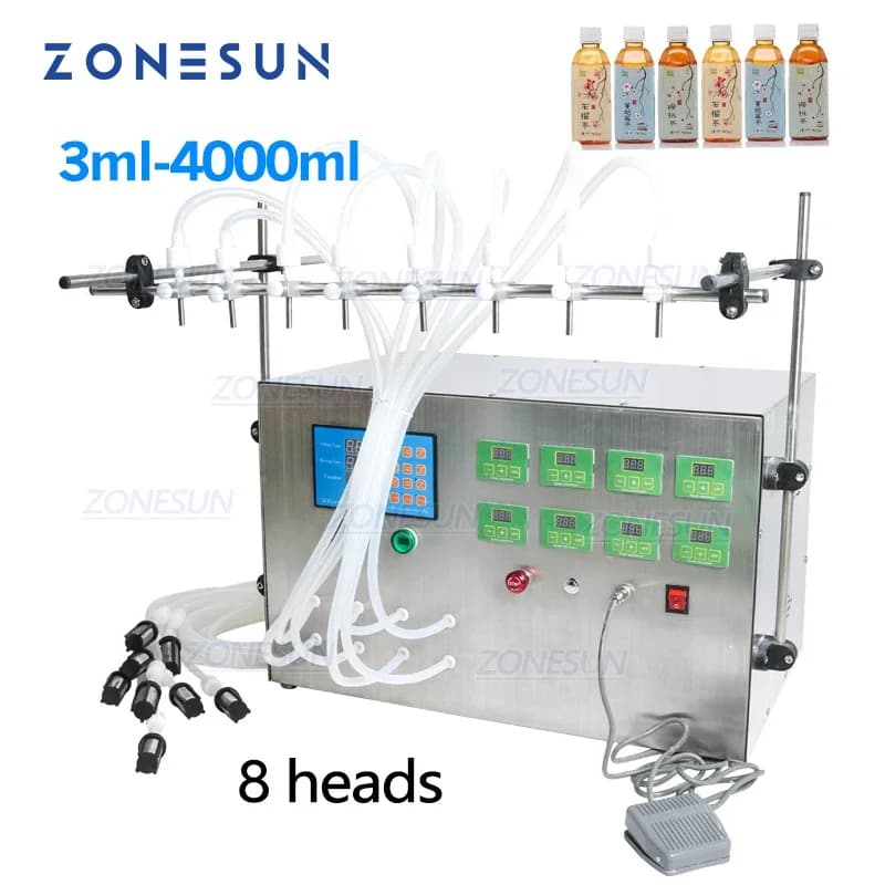 ZONESUN CNC Macchina di rifornimento elettrica per liquidi Pompa di controllo digitale 0.5-4000ml 8 teste Profumo Acqua Succo Olio essenziale Lettro per il latte