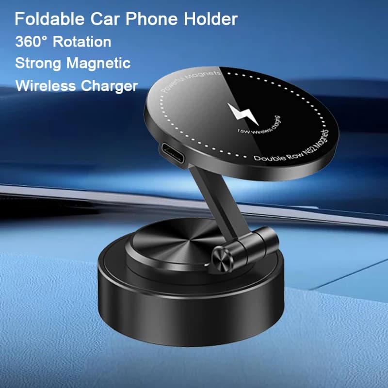 Supporto per telefono per auto a doppio lato Staffa magnetica per adsorbimento del vuoto con caricatore wireless Supporto per telefono per auto girevole a 360 gradi