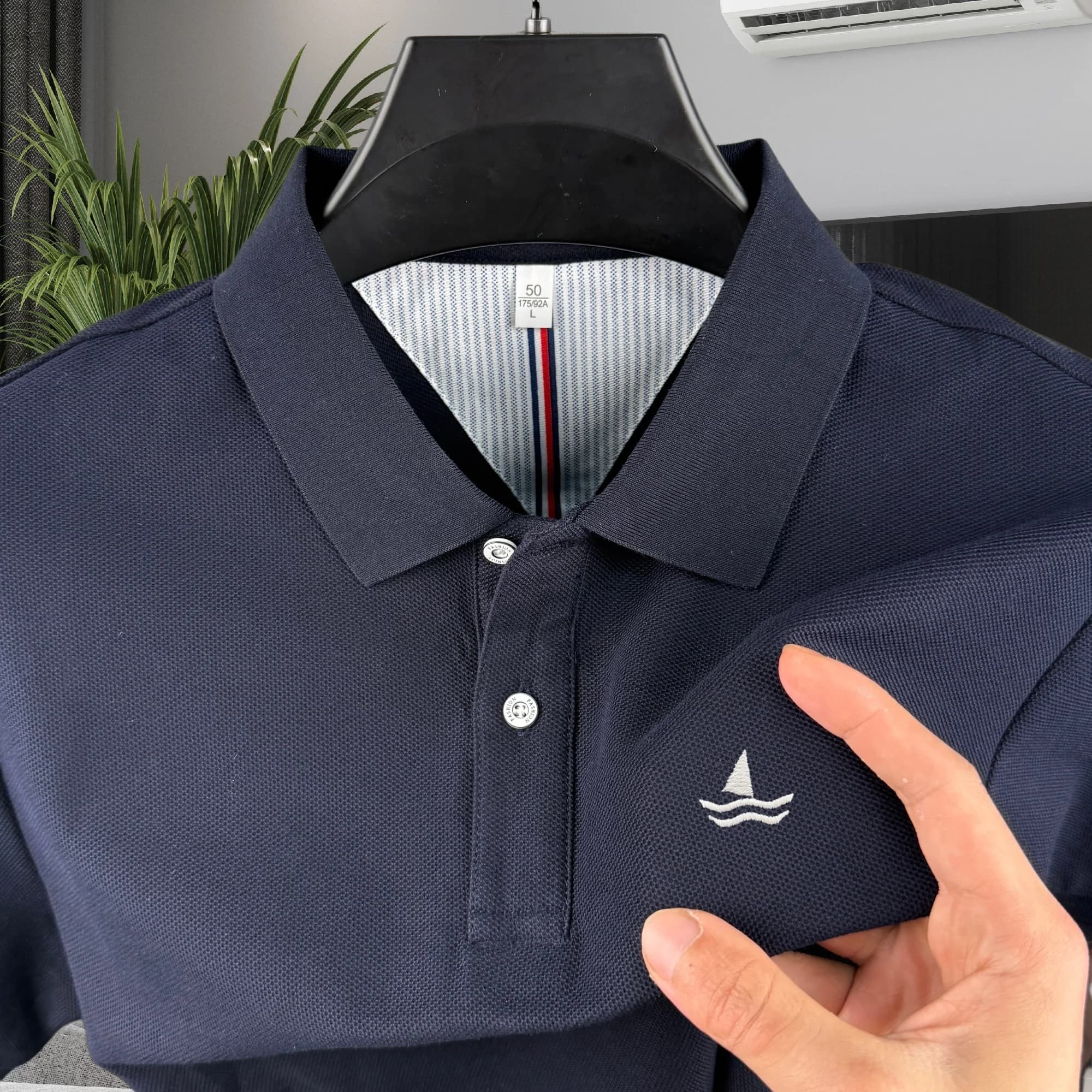 Polo a maniche corte da uomo in cotone 100% puro, di alta gamma, estiva, di lusso, con ricamo a piccola barca a vela, per golf.