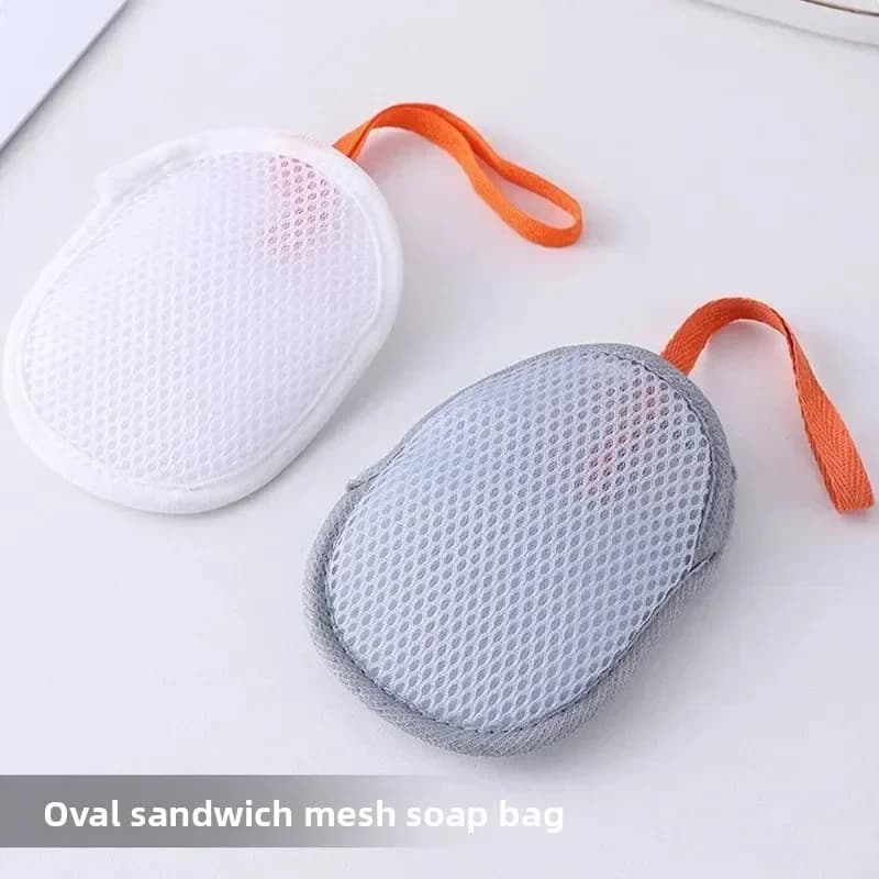 Sandwich soap mesh bag, double face soap bubble mesh, foam mesh, face cleanser, shower foam case and face wash