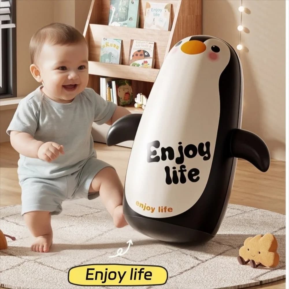 32/65cm Inflatable Tumbler Toy Penguin Shape PVC Standing Punching Bag Bop Bag Self-Righting Kids Boxing Training Toy