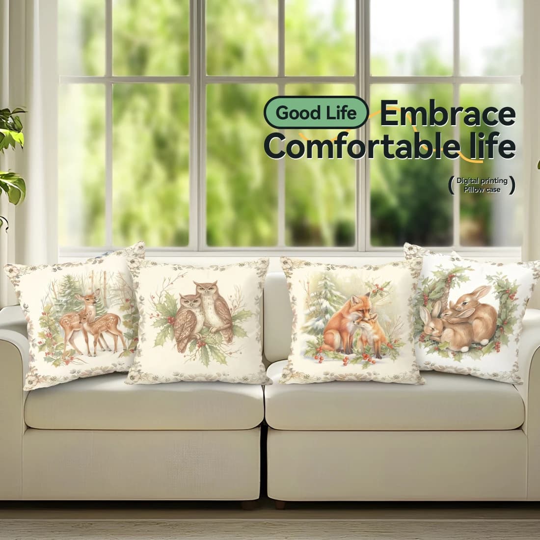 Forest wildlife motif Pillow sofa decoration for home car