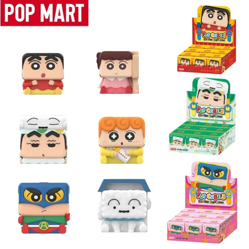 POP MART Crayon Shin Chan POP CUBE Serie 1-2-3 Blind Box, Figurina Magnetica Anime, Decorazione Cartone Animato, Modellino da Collezione, Regalo