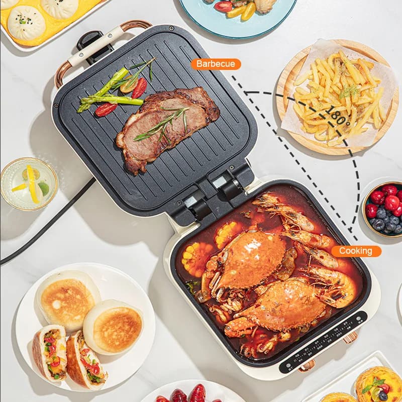 Electric grid 2in1 Heating on two sides Foldable Fridge Barbecue grill Arrosto Hot brush Non-stick multifunctional cooker