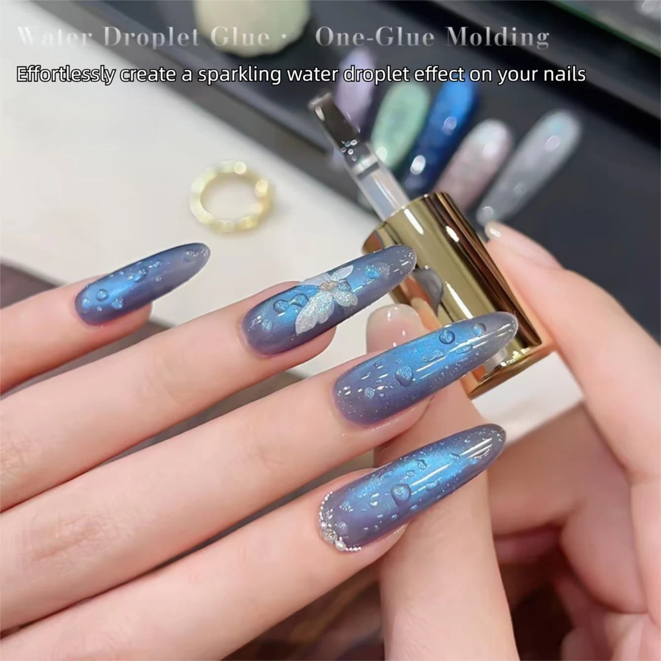 MIANEL 2026 New Summer Waterdrop Top Coat Gel, High Gloss Crystal Plating Sealer, 3D No-Wipe Nail Gel Polish