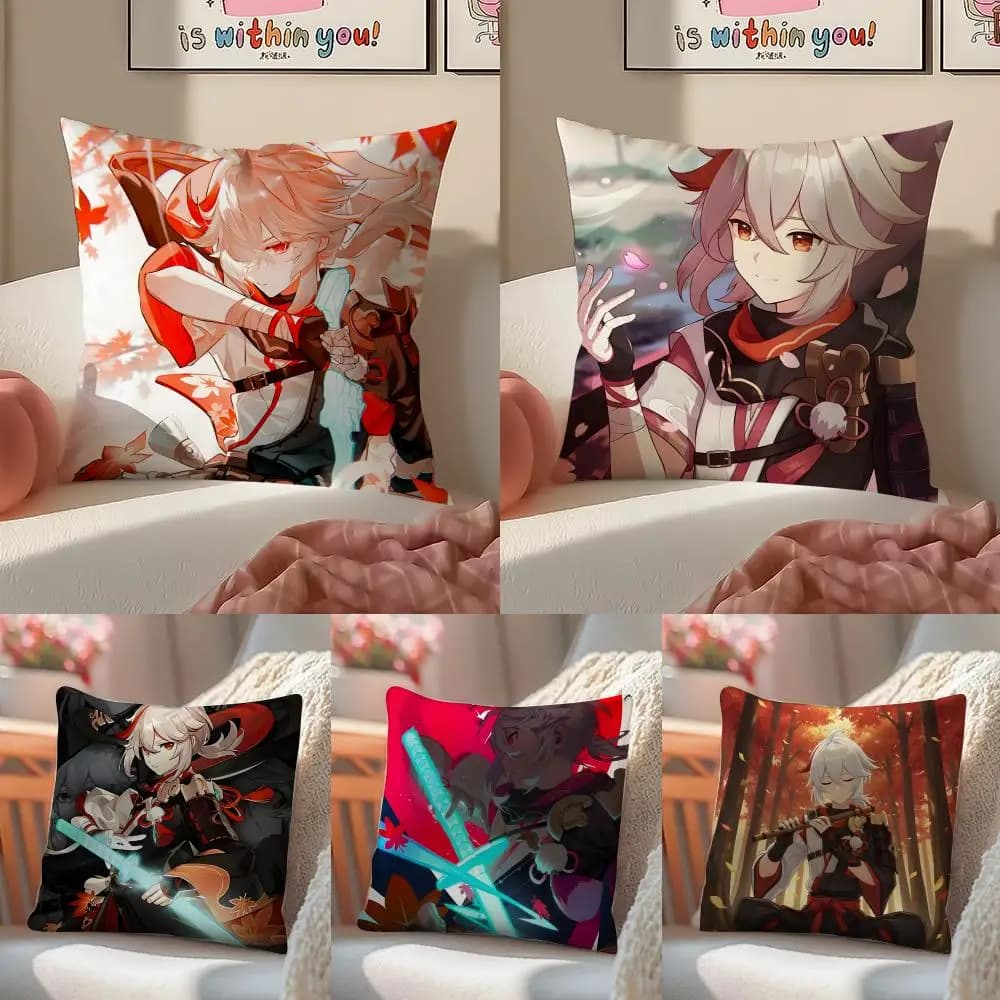 Genshin Kaedehara Kazuha Short plush cushion with invisible zipper for sofa and bedroom
