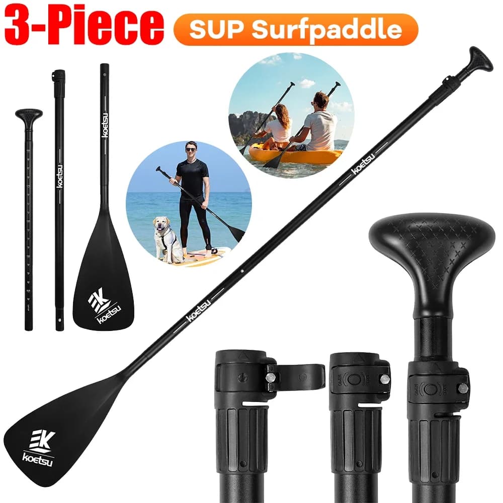 3-Piece One Way Paddle Adjustable Length Double Head Paddle Aluminum Alloy Detachable SUP Paddle for Outdoor Water Sports