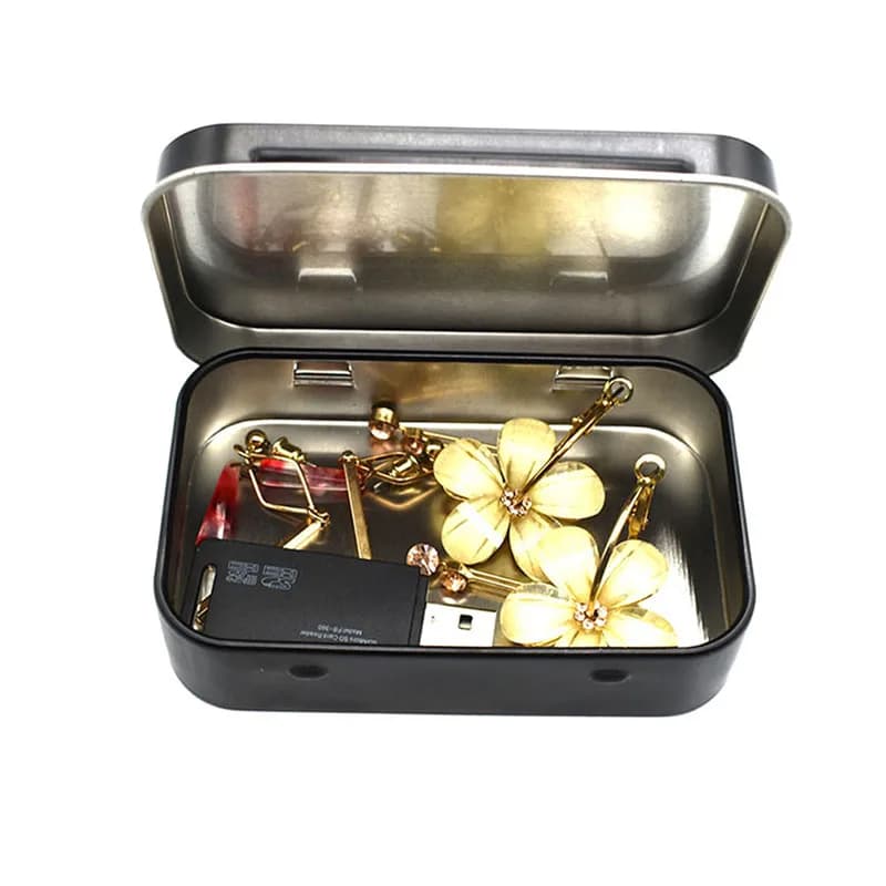 Kit di sopravvivenza piccola custodia vuota in metallo argento nero Flip per caramelle chiave