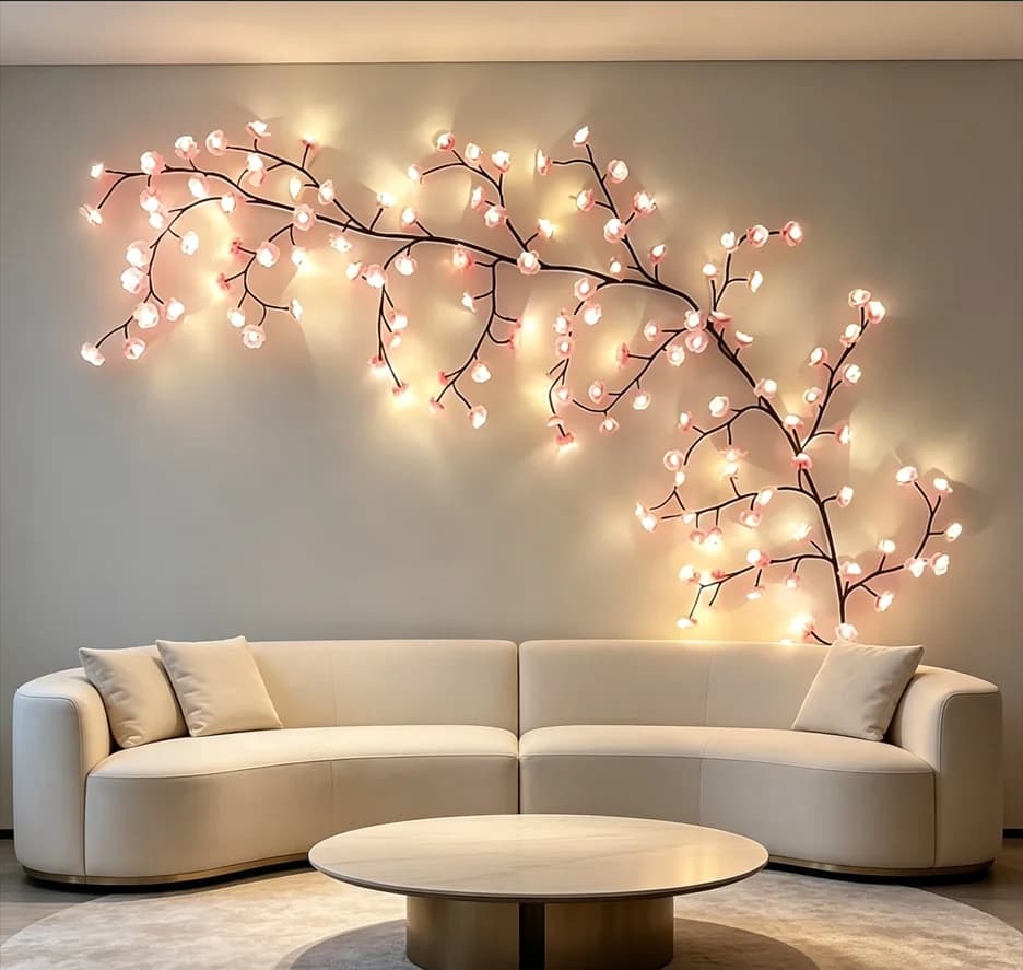 Cherry Blossom Branch Lights 96LED Pink Flower Fairy USB Powered, Wall Hanging Warm Glow for Bedroom Indoor Garden Home Decor