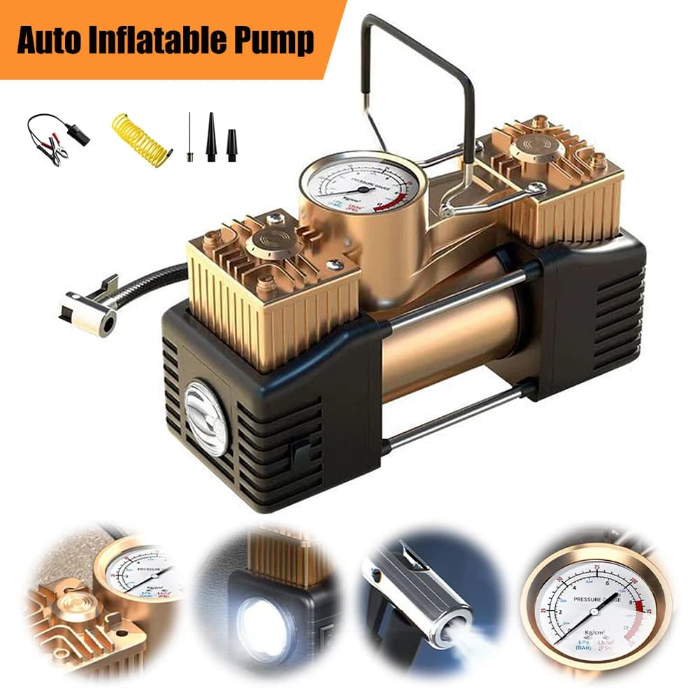 Mini Compressore d'Aria 12V 150PSI a Doppio Cilindro con Luce LED per Auto, Biciclette e Moto