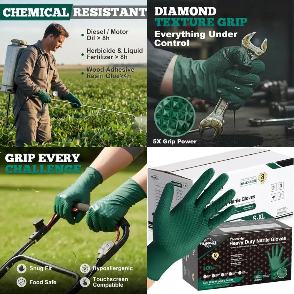 Guanti in Nitrile Resistenti da 8 mil con Texture a Diamante in Rilievo, Senza Lattice, Verde/Giallo