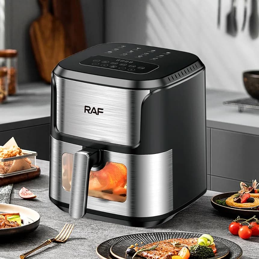 Air fryer 5 liters, hot air electric fryer with touch control, non-stick basket and visible window, kitchen and family
