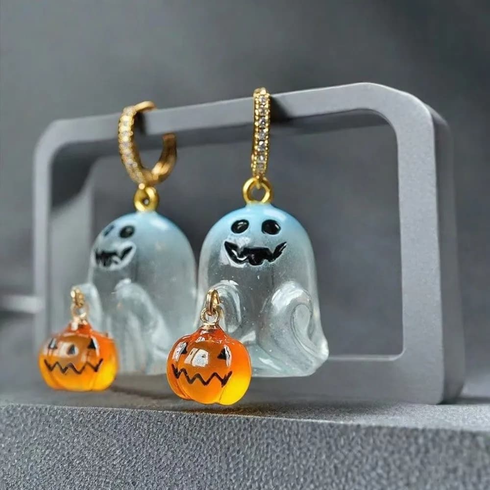 Moda Cartoon Orecchini di Halloween Resina Gotico Fantasma Orecchini a bottone Strass Punk Zucca Orecchini pendenti Ragazza