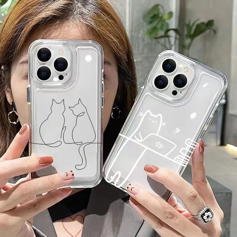 Cute Line Cat Anti-drop Phone Case For Xiaomi 14 13T 14T 12 1315T 15 12T Pro 15 Ultra Max MI 11 Lite 5G Soft Shockproof Cover