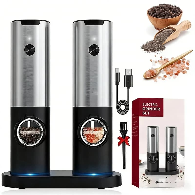 Set Macinapepe e Macinasale Elettrico Ricaricabile USB con Luce LED e Regolazione della Macinatura, Gadget da Cucina