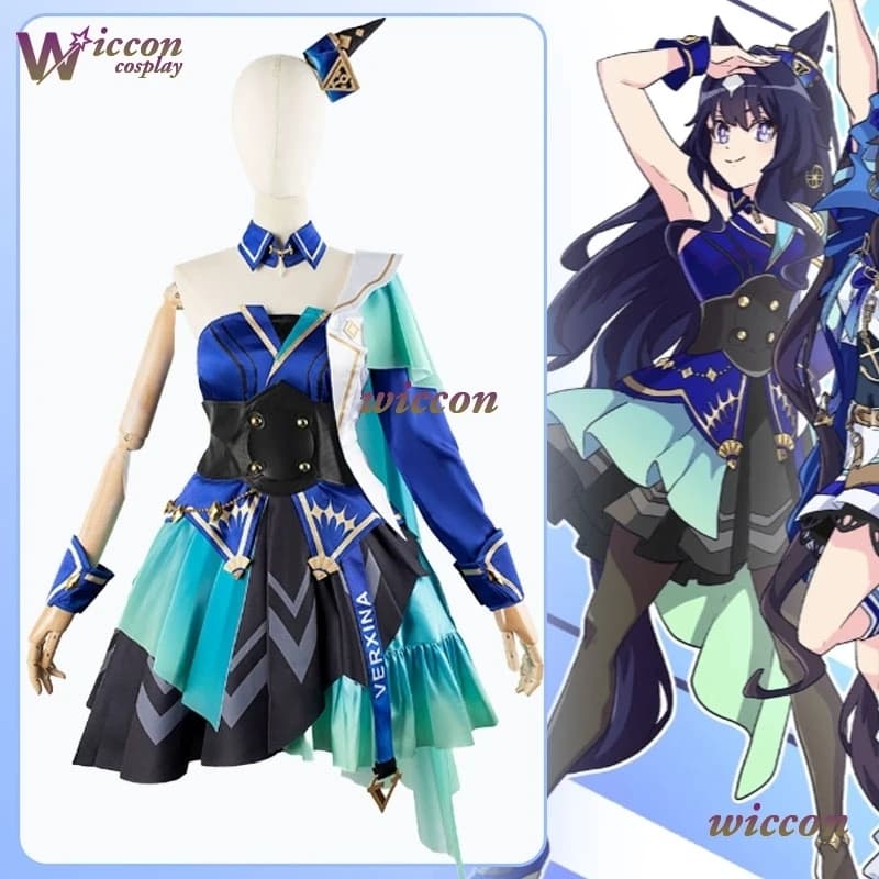 OyH Gioco Pretty Derby Verxina Cosplay Umamusume Costume Parrucca Abito da sera monospalla Bella gonna da principessa Donna Kawaii ‌ ‌