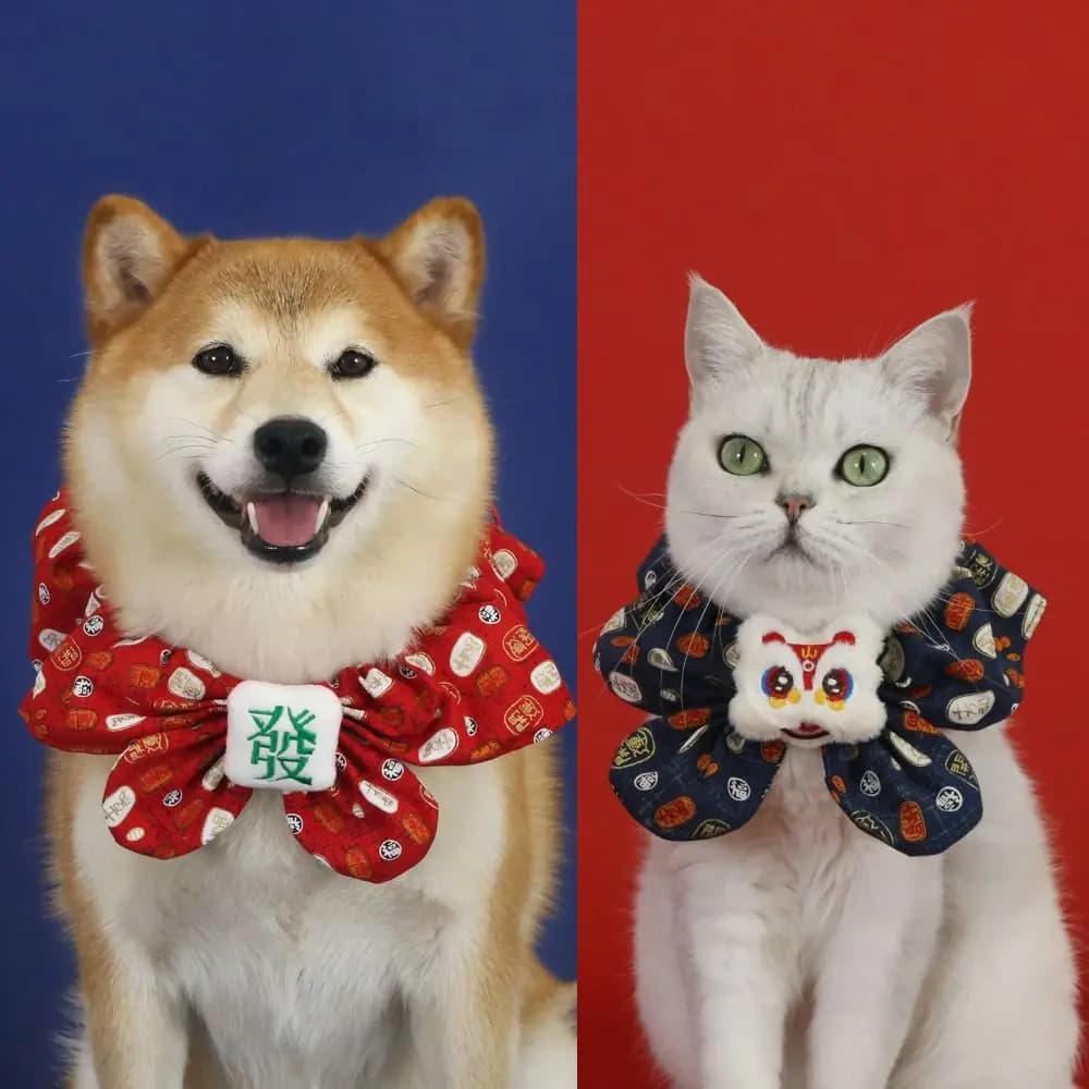 Sciarpa Collare per Animali Domestici in Stile Cinese per il Nuovo Anno, Fatta a Mano, Regolabile, Sciarpa Calda per Gatti e Cani con Motivo Danza del Leone